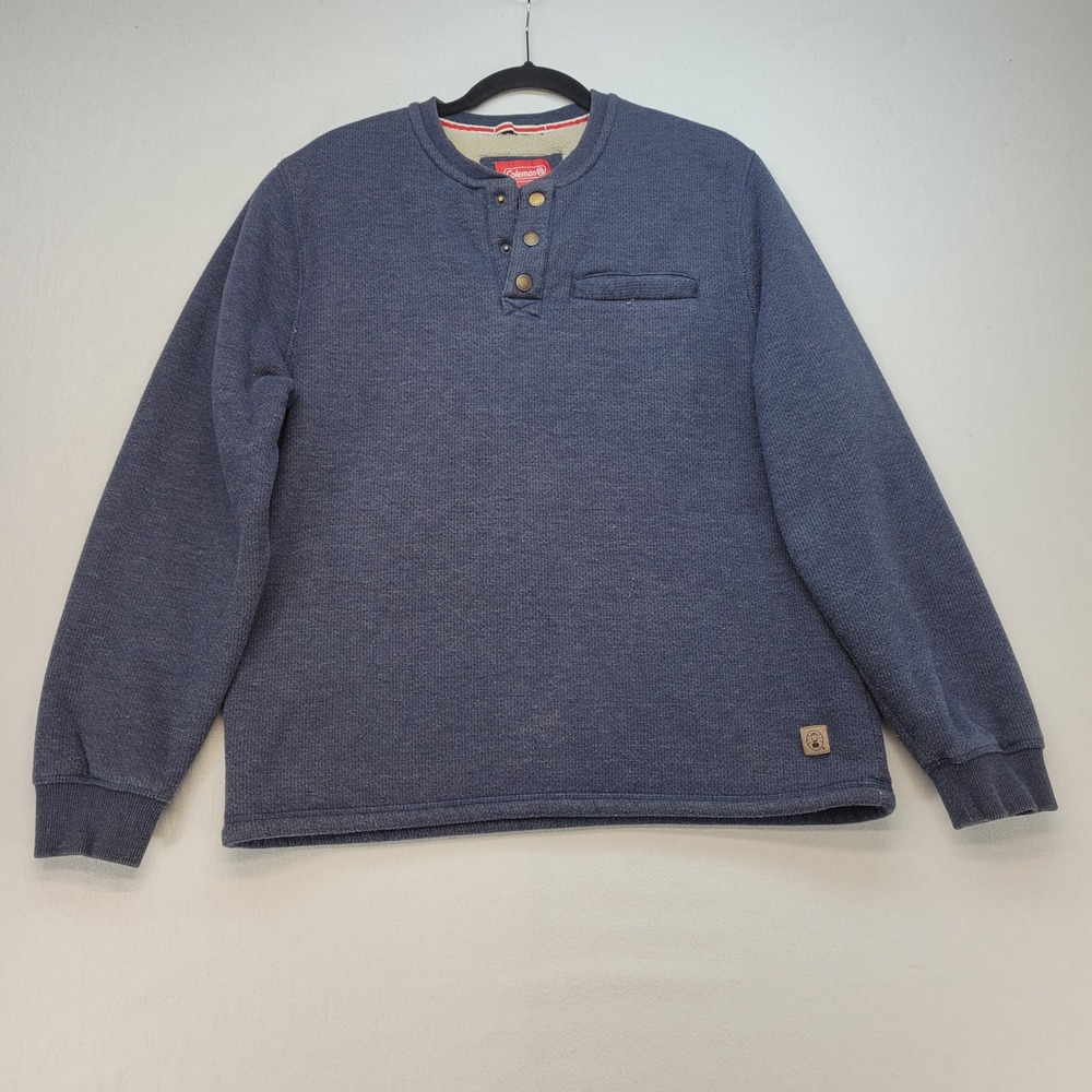 Coleman Henley Sweatshirt Mens Large Blue Waffle Knit Sherpa Lined Outdoor